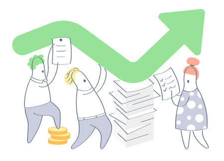 Office workers are holding a growing schedule. Business success, achievements of goals with a team,...