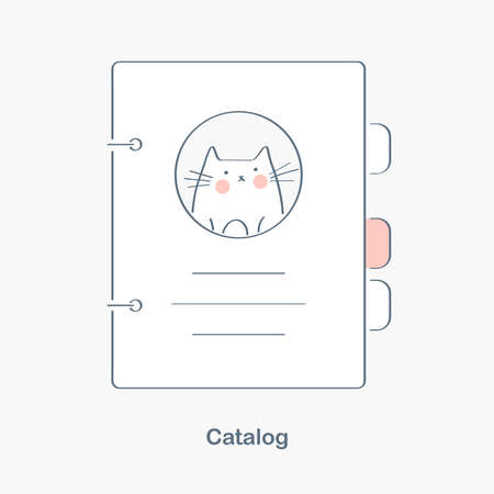 Address book, notebook, catalog, dossier, phone book, brochure or directory with binding pages. Cute funny flat outline isolated vector icon.のイラスト素材