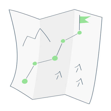Map with hiking route. Roadmap, tourist guide concept. Flat linear vector illustration.