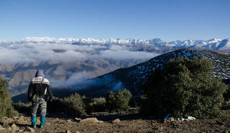 camp in nice nature views, walking in great mountains and exploring deep rivers, under a magics blue sky, between trees and rocks from land of bÃ¨rbÃ¨res high Atlas mountains moroccoのeditorial素材