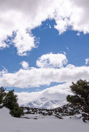 winter in high-atlas, a hard time for the villagers but a magical nature full of life and hope, mountains, hills, forests, plants, summits, full of snow, also full of water moroccoの写真素材