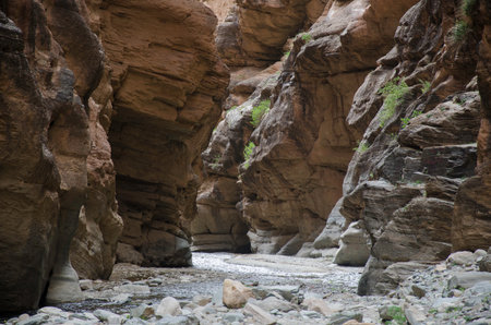 A narrow riverbed gorge in the west of the High Atlas, wonderful landscapes and a beautiful location for various mountain sportsの写真素材