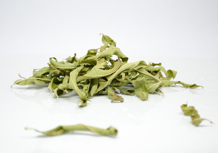 Dried verbena is the leaves and flowers of verbena been dried to be preserved, used to prepare herbal teas and infusions, offering a sweeter and lemony flavor once infusedの写真素材