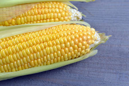 The Corn On Wooden Backgroundの写真素材