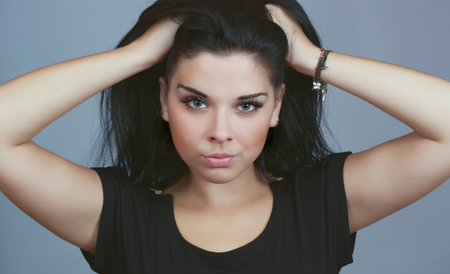 Beautiful sexy lady in blackの写真素材