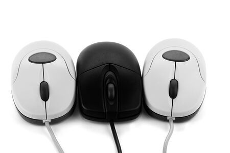 Three computer mouse on white backgroundの写真素材