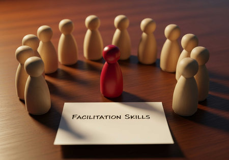 exploring facilitation skills essential for effective teamwork and leadership, focusing on communication, collaboration, and strategic planning.の素材