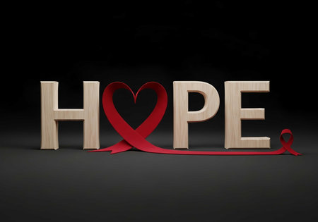 aids awareness hope ribbon heart support campaign concept with a red ribbon shaped like a heart. Symbol of hope and support for aids awareness.の素材