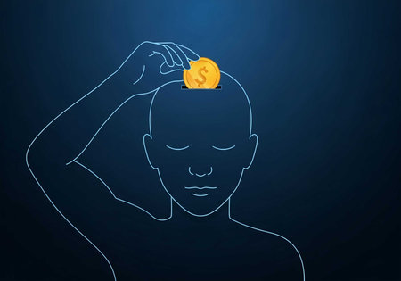 Human head with golden coin instead of head. Conceptual vector illustrationの素材