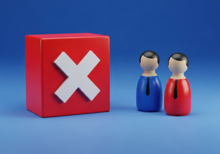 a voting concept with a ballot box and two people, representing the political choice process hereの素材