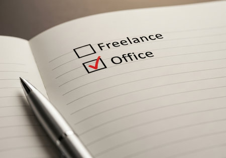 office checklist with pen on notebook. decision concept for business and work organization plan.の素材