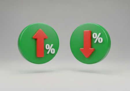 arrows pointing up and down represent financial data, stock market, and percentage increase or decreaseの素材
