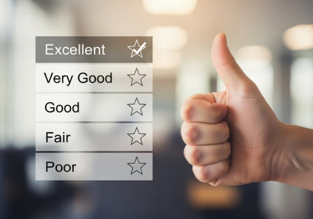 a thumbs up is given for excellent feedback and customer satisfaction with a rating experience.の素材