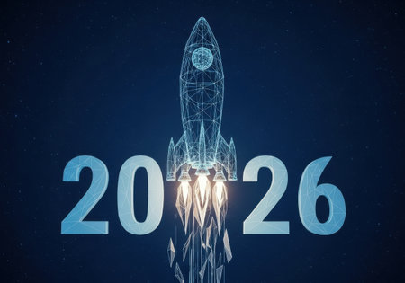 a rocket launches between the numbers. it symbolizes future technology and innovation in space.の素材