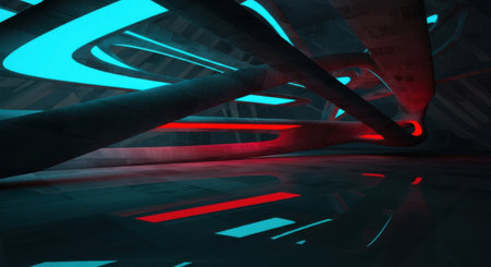 A futuristic abstract architecture design with neon lights, creating a modern and stylish illuminated interior space for art.の素材