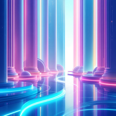 Pillars and Curved Lines Futuristic Background 3D Illustrationの素材