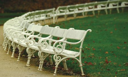 Chairs after rain in Karlovy Vary, Czech Republicの写真素材