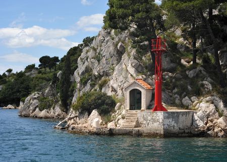 Red sealight in Sibenik canal, Croatiaの写真素材
