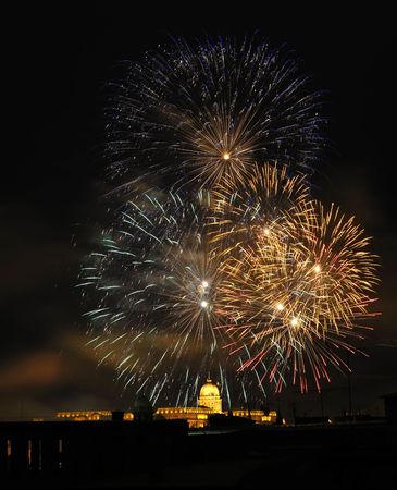 Firework over the Royal Palace in Budapestの写真素材