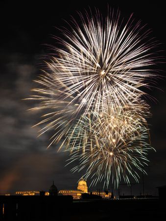 Firework over the Royal Palace in Budapestの写真素材