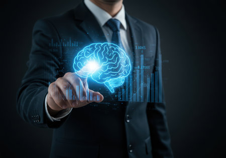 Unlocking artificial intelligence and machine learning with brain technology concept. Innovation and digital transformation for business and future development.の素材