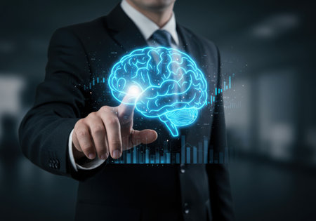 Exploring artificial intelligence and machine learning with brain technology concept. Innovation and digital transformation for business and future development.の素材