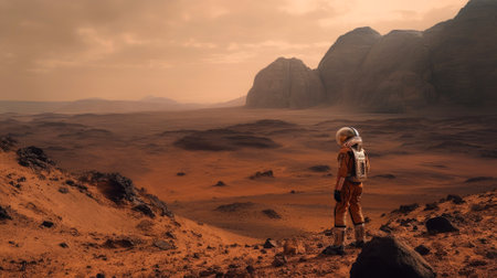 Astronaut in the desert. Man on Mars. Explored another planet.の素材