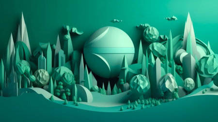 paper art , Green planet Earth of sphere futuristic , Crystal Earth planet green forest cityの素材