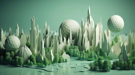 paper art , Green planet Earth of sphere futuristic , Crystal Earth planet green forest cityの素材
