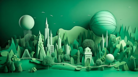paper art , Green planet Earth of sphere futuristic , Crystal Earth planet green forest cityの素材
