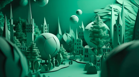 paper art , Green planet Earth of sphere futuristic , Crystal Earth planet green forest cityの素材