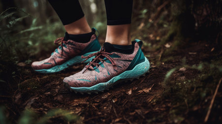 Close-up of women's legs in sneakers running along a forest path.
A female tourist walks along a path in the forest. The concept of an active lifestyle.の素材