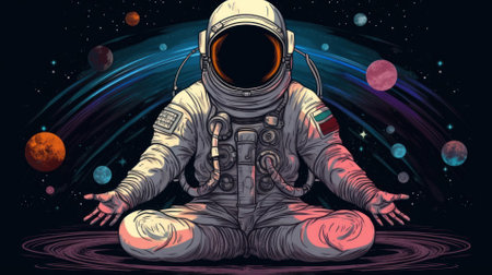 Astronaut sitting on the moon in space. Vector illustration.の素材