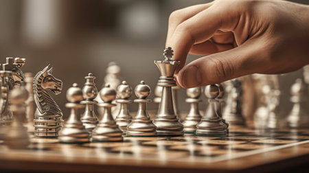 Close-up of chess pieces on a chessboard. The concept of business strategy. International Chess Day.の素材