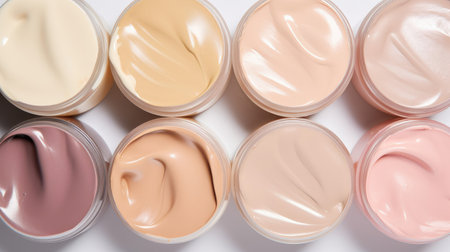 close up of face cream in plastic containers on white background with copy spaceの素材