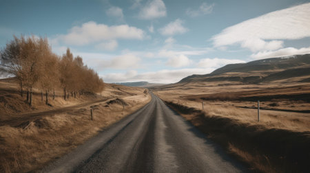 Country road in Scotland, UK. Panoramic image. Long exposure.の素材