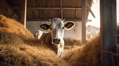 Cows in a stable on a farm in the Netherlands, Europeの素材