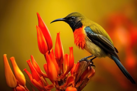 Olive-backed sunbird (Olive-backed sunbird) perched on a flowerの素材