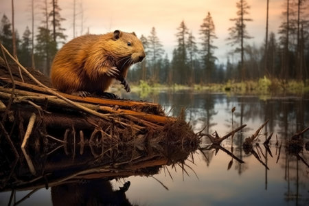 beaver on a logの素材