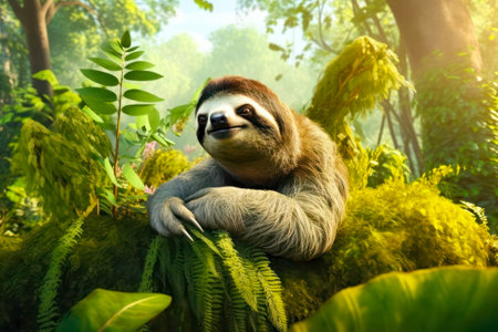 Cute sloth in the jungle. Animal in the jungle.の素材