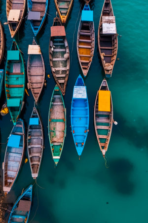 Top view of traditional Thai boats in the sea,Thailand.の素材