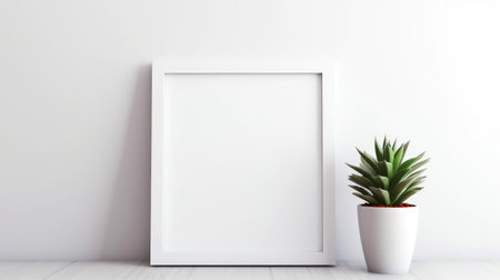 White frame mockup with a plant in a pot on a white backgroundの素材