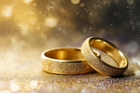 Wedding rings on bokeh background with copy space.の素材