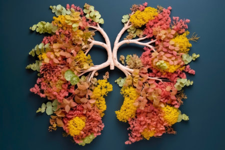 Lungs made of flowers on a dark blue background. The concept of health.の素材