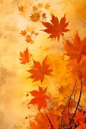 Autumn maple leaves on grunge paper background with space for textの素材