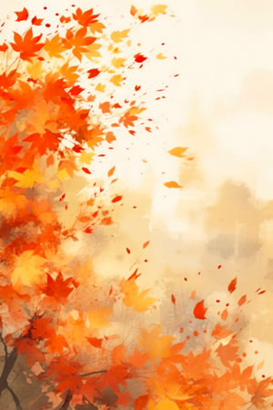 Autumn background with maple leaves. Watercolor painting on canvas.の素材