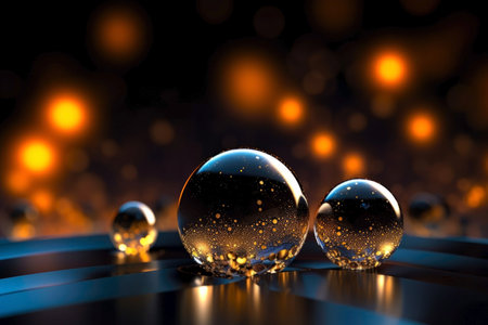 3d rendering of glass balls on dark background with bokehの素材