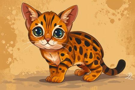 Cute Munchkin cartoon cat sitting and looking at camera. Cartoon style illustration.の素材