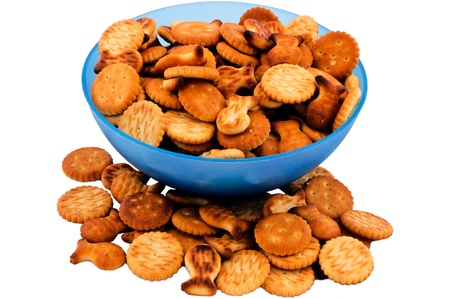 Salted crackers in the blue cupの写真素材