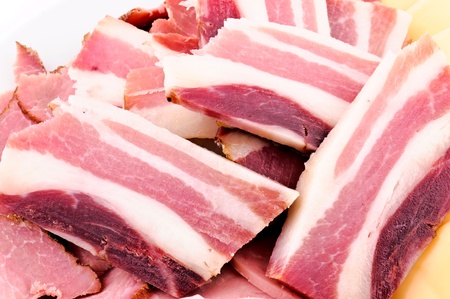 Yummy bacon on the white plateの写真素材